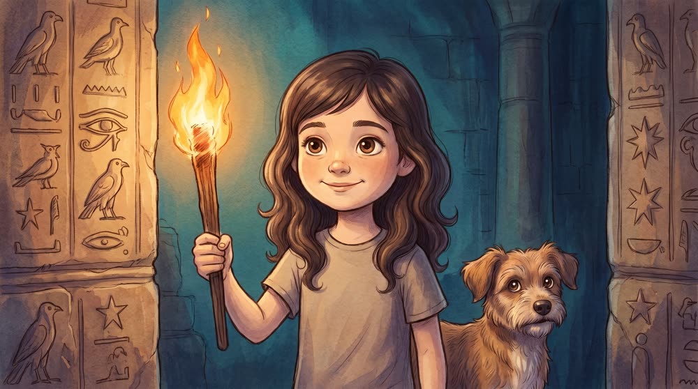 Sală de templu luminată de torțe